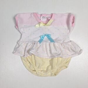 Vtg Buster Brown Bubble Romper Baby Girls Sz 6-9m Pastel Colorblock 90s
